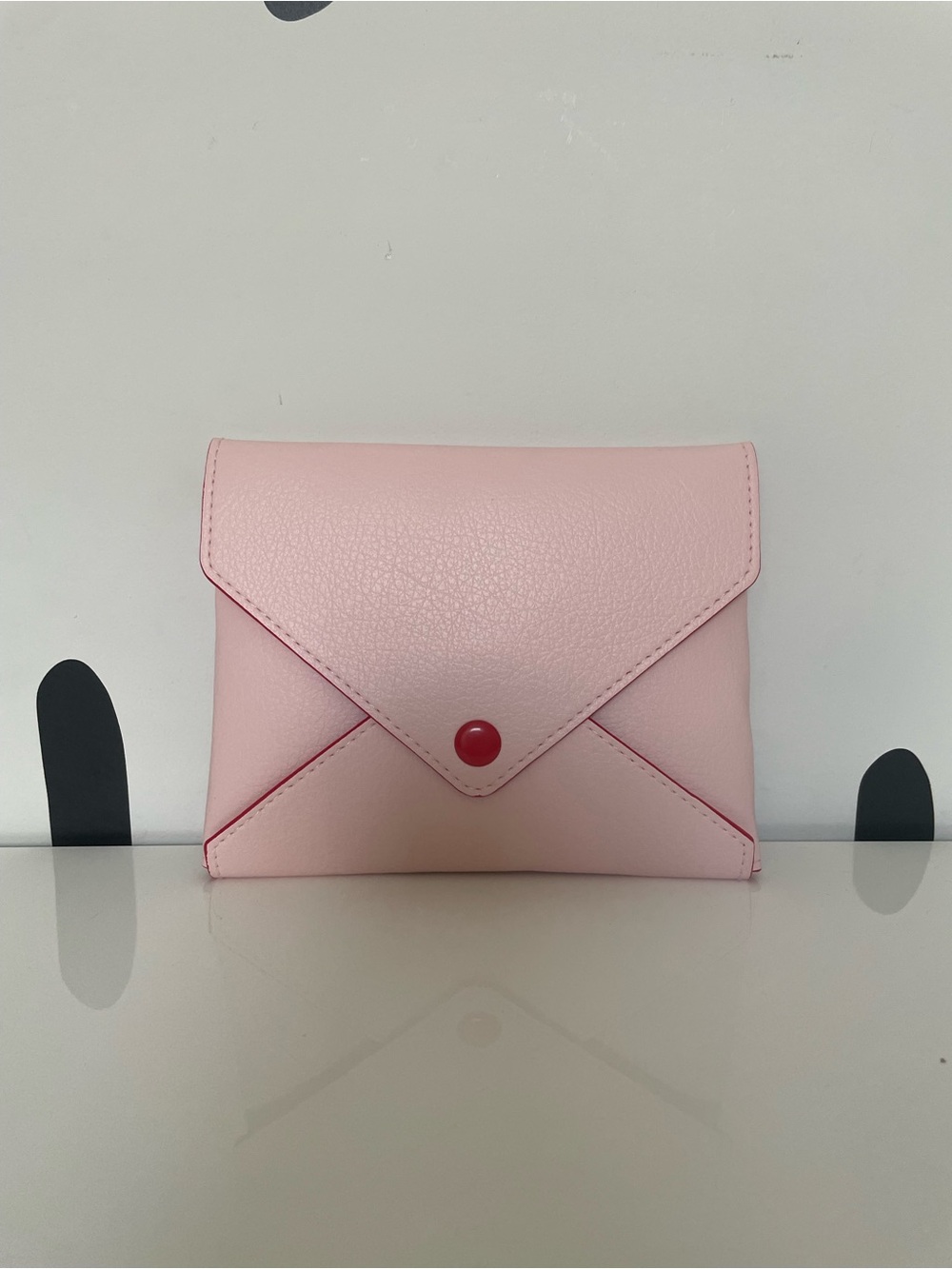 Glossier Pink Envelope Wallet Red Snap Card Holder